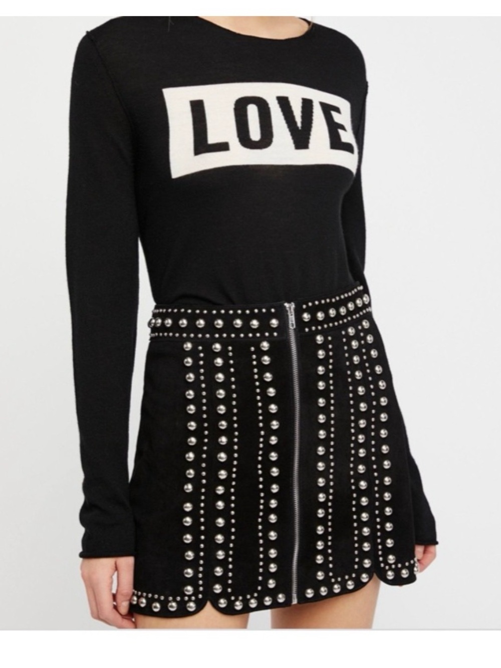 Free People Suede Studded Mini Skirt